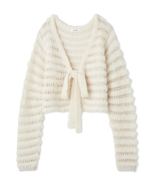 FRAY I.D（フレイアイディー）の「ネット編みシャギーボーダーカーデ（カーディガン/ボレロ・レディース・オフホワイト/グレー/ターコイズブルー・F）」の17枚目の写真