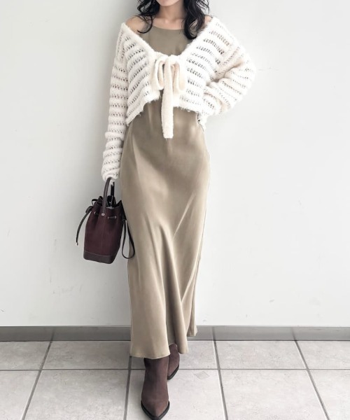 FRAY I.D（フレイアイディー）の「ネット編みシャギーボーダーカーデ（カーディガン/ボレロ・レディース・オフホワイト/グレー/ターコイズブルー・F）」の19枚目の写真