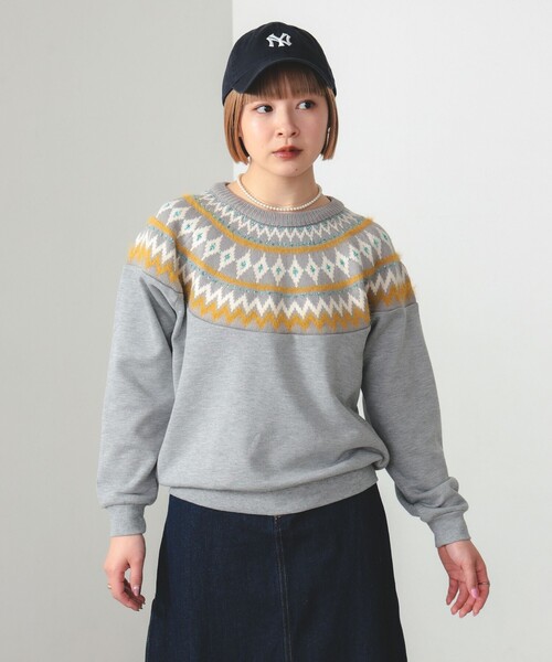 BEAMS HEART(ビームスハート)の「ジャカードニット コンビ スウェット(スウェット・レディース・ライトグレー/ネイビー/ホワイト系その他5・FREE)」の1枚目の写真