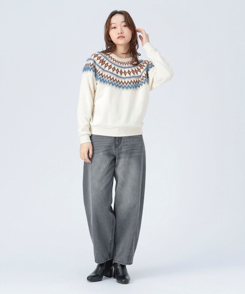 BEAMS HEART(ビームスハート)の「ジャカードニット コンビ スウェット(スウェット・レディース・ライトグレー/ネイビー/ホワイト系その他5・FREE)」の5枚目の写真