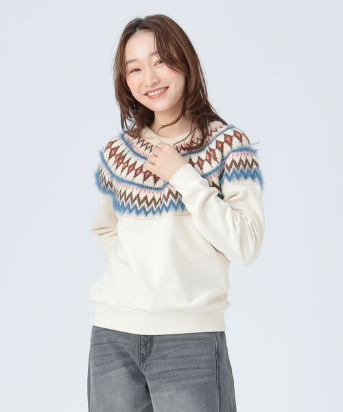 BEAMS HEART(ビームスハート)の「ジャカードニット コンビ スウェット(スウェット・レディース・ライトグレー/ネイビー/ホワイト系その他5・FREE)」の6枚目の写真