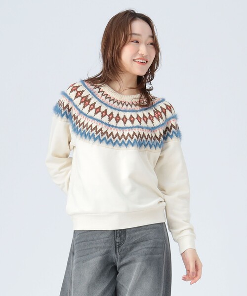 BEAMS HEART(ビームスハート)の「ジャカードニット コンビ スウェット(スウェット・レディース・ライトグレー/ネイビー/ホワイト系その他5・FREE)」の7枚目の写真