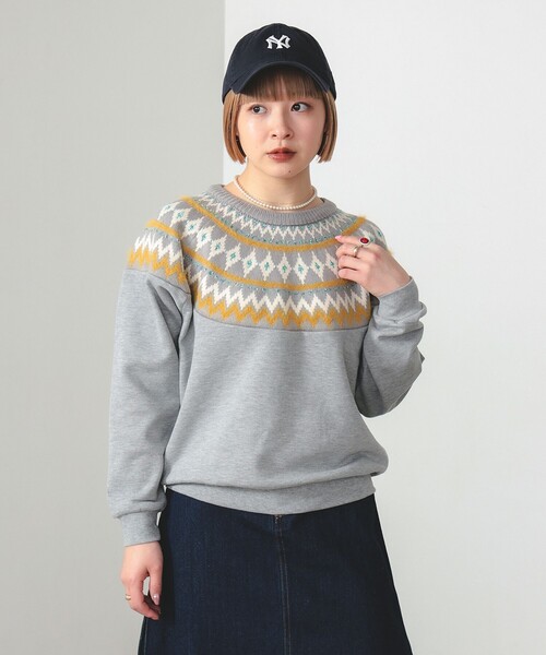 BEAMS HEART(ビームスハート)の「ジャカードニット コンビ スウェット(スウェット・レディース・ライトグレー/ネイビー/ホワイト系その他5・FREE)」の10枚目の写真