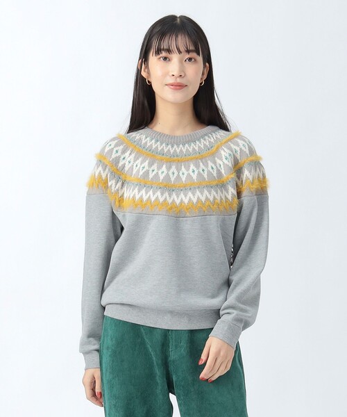 BEAMS HEART(ビームスハート)の「ジャカードニット コンビ スウェット(スウェット・レディース・ライトグレー/ネイビー/ホワイト系その他5・FREE)」の12枚目の写真