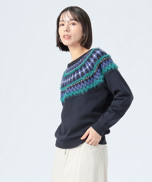 BEAMS HEART(ビームスハート)の「ジャカードニット コンビ スウェット(スウェット・レディース・ライトグレー/ネイビー/ホワイト系その他5・FREE)」の15枚目の写真