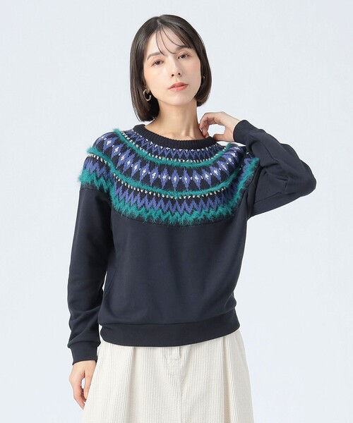 BEAMS HEART(ビームスハート)の「ジャカードニット コンビ スウェット(スウェット・レディース・ライトグレー/ネイビー/ホワイト系その他5・FREE)」の16枚目の写真