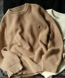 【KANGOL/カンゴール】ロゴ刺繍 畦編み クルーネック ニット セーター