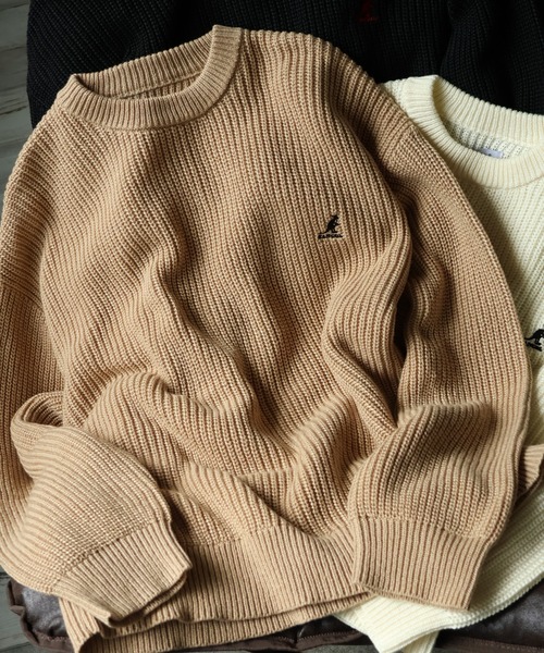 KANGOL(カンゴール)の「【KANGOL/カンゴール】ロゴ刺繍 畦編み クルーネック ニット セーター(ニット/セーター・メンズ・ブラック/ベージュ/ネイビー/アイボリー・M/L/XL)」の3枚目の写真