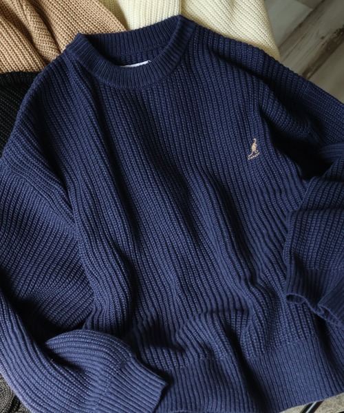 KANGOL(カンゴール)の「【KANGOL/カンゴール】ロゴ刺繍 畦編み クルーネック ニット セーター(ニット/セーター・メンズ・ブラック/ベージュ/ネイビー/アイボリー・M/L/XL)」の4枚目の写真