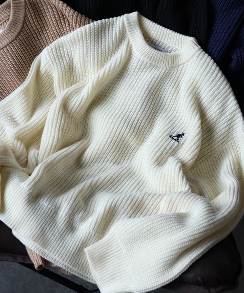 セール】【KANGOL/カンゴール】ロゴ刺繍 畦編み クルーネック ニット