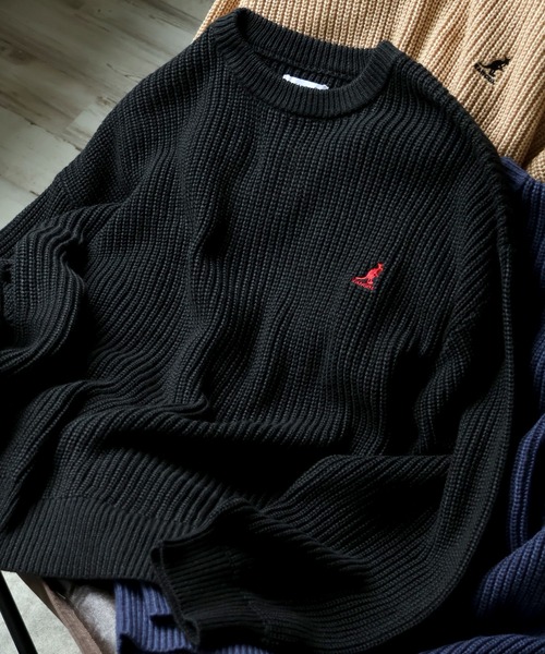 KANGOL(カンゴール)の「【KANGOL/カンゴール】ロゴ刺繍 畦編み クルーネック ニット セーター(ニット/セーター・メンズ・ブラック/ベージュ/ネイビー/アイボリー・M/L/XL)」の2枚目の写真