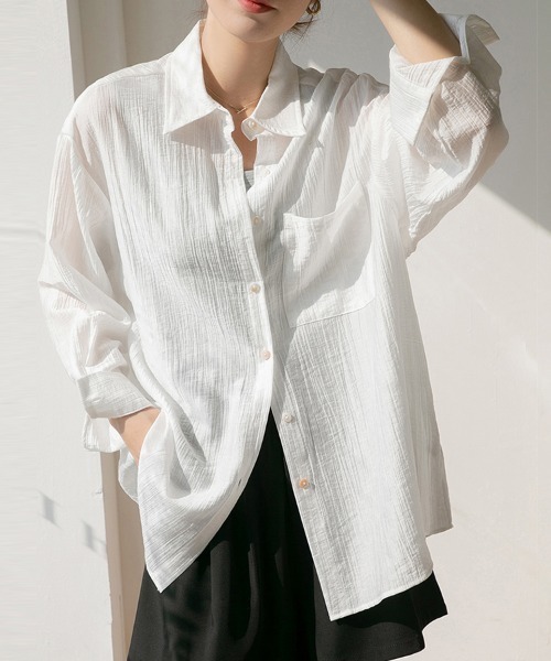 ONEP STAR(ワンピスター)の「くしゅ感シアーシャツトップス(シャツ/ブラウス・レディース・ホワイト/ブラック・MEDIUM/X-LARGE/LARGE)」の13枚目の写真