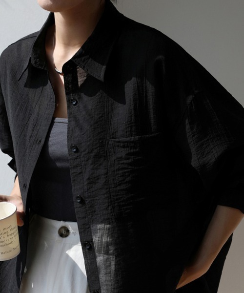 ONEP STAR(ワンピスター)の「くしゅ感シアーシャツトップス(シャツ/ブラウス・レディース・ホワイト/ブラック・MEDIUM/X-LARGE/LARGE)」の16枚目の写真