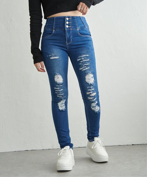 VENCEEXCHANGE(ヴァンスエクスチェンジ)の「ハイウエストダメージスキニーデニム(デニムパンツ・レディース・ダークブルー/ブラック/ブルー・SS/S/M/L)」の21枚目の写真