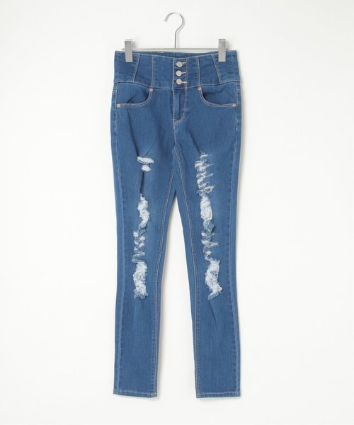 VENCEEXCHANGE(ヴァンスエクスチェンジ)の「ハイウエストダメージスキニーデニム(デニムパンツ・レディース・ダークブルー/ブラック/ブルー・SS/S/M/L)」の4枚目の写真
