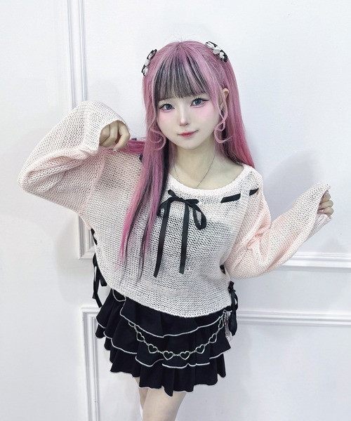 セール】はしごリボン透かし編みニット（ニット/セーター）｜Magia