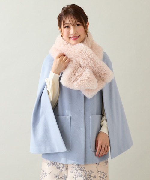 ブローチ付き】ケープショートコート（ノーカラーコート）｜Rose Tiara