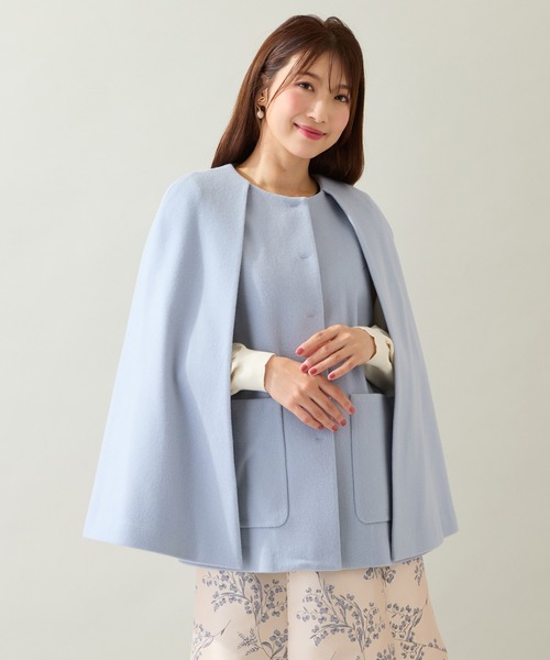 ブローチ付き】ケープショートコート（ノーカラーコート）｜Rose Tiara