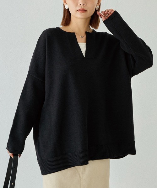 LAVEANGE(ラビアンジェ)の「【洗える】スキッパーニットプルオーバー(ニット/セーター・レディース・ブラウン/チャコールグレー/ブラック・4L/3L/F)」の4枚目の写真