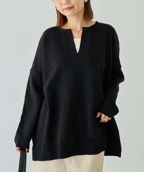 LAVEANGE(ラビアンジェ)の「【洗える】スキッパーニットプルオーバー(ニット/セーター・レディース・ブラウン/チャコールグレー/ブラック・4L/3L/F)」の5枚目の写真