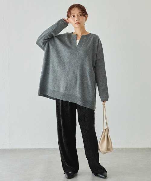 LAVEANGE(ラビアンジェ)の「【洗える】スキッパーニットプルオーバー(ニット/セーター・レディース・ブラウン/チャコールグレー/ブラック・4L/3L/F)」の19枚目の写真