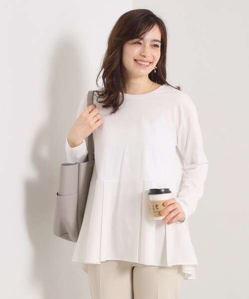 ITS'DEMO（イッツデモ）の「【洗濯機OK】布帛コンビ天竺トップス（Tシャツ/カットソー・レディース・ライトグレー/ブラック/オフホワイト・00）」の2枚目の写真