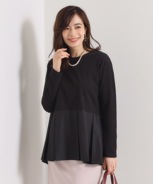 ITS'DEMO（イッツデモ）の「【洗濯機OK】布帛コンビ天竺トップス（Tシャツ/カットソー・レディース・ライトグレー/ブラック/オフホワイト・00）」の3枚目の写真