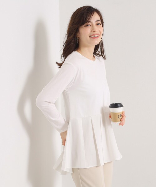 ITS'DEMO（イッツデモ）の「【洗濯機OK】布帛コンビ天竺トップス（Tシャツ/カットソー・レディース・ライトグレー/ブラック/オフホワイト・00）」の4枚目の写真