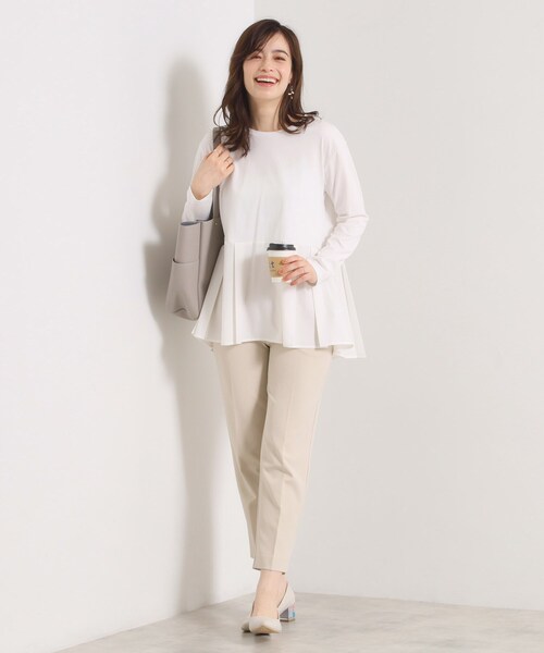 ITS'DEMO（イッツデモ）の「【洗濯機OK】布帛コンビ天竺トップス（Tシャツ/カットソー・レディース・ライトグレー/ブラック/オフホワイト・00）」の5枚目の写真