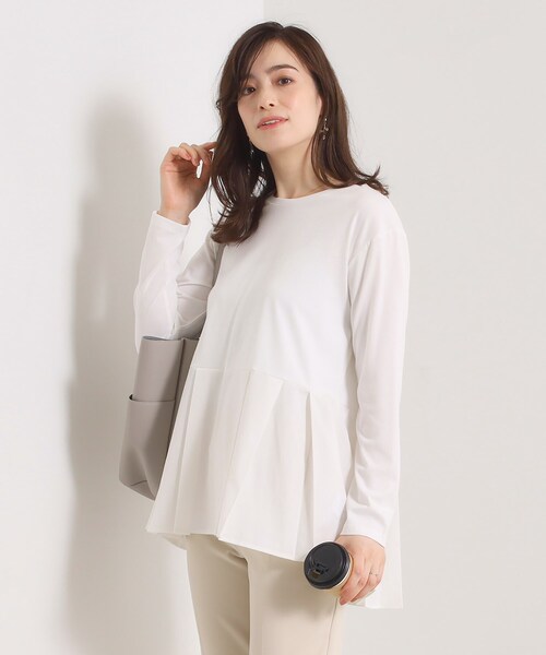 ITS'DEMO（イッツデモ）の「【洗濯機OK】布帛コンビ天竺トップス（Tシャツ/カットソー・レディース・ライトグレー/ブラック/オフホワイト・00）」の6枚目の写真