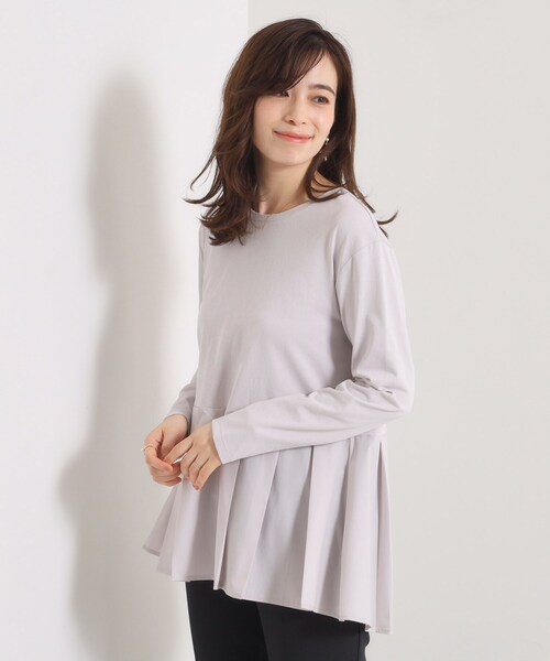 ITS'DEMO（イッツデモ）の「【洗濯機OK】布帛コンビ天竺トップス（Tシャツ/カットソー・レディース・ライトグレー/ブラック/オフホワイト・00）」の8枚目の写真