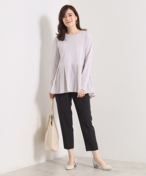 ITS'DEMO（イッツデモ）の「【洗濯機OK】布帛コンビ天竺トップス（Tシャツ/カットソー・レディース・ライトグレー/ブラック/オフホワイト・00）」の9枚目の写真