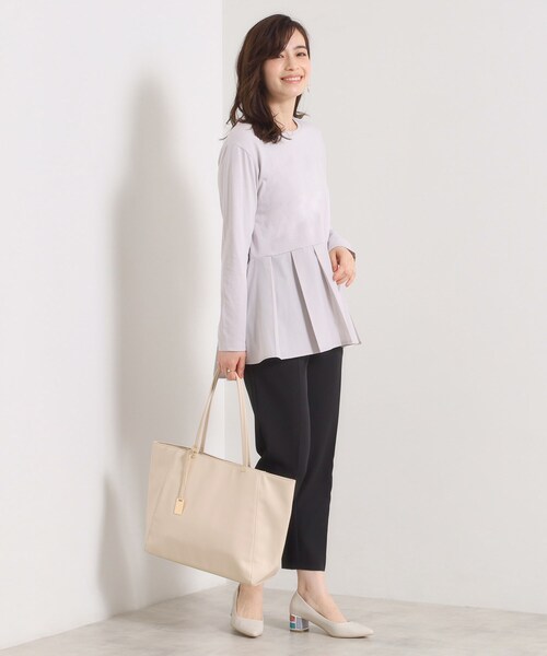 ITS'DEMO（イッツデモ）の「【洗濯機OK】布帛コンビ天竺トップス（Tシャツ/カットソー・レディース・ライトグレー/ブラック/オフホワイト・00）」の10枚目の写真