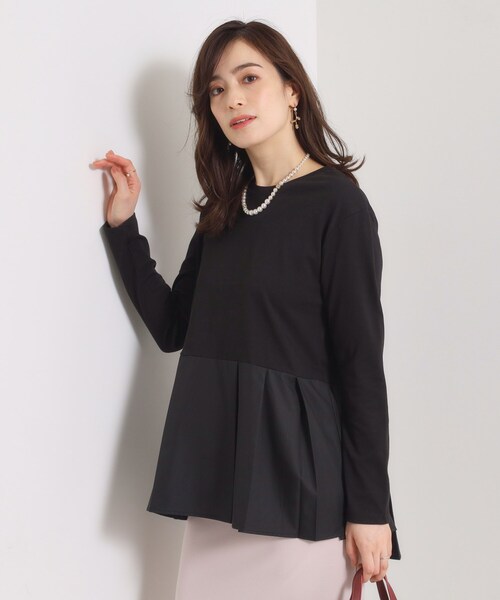 ITS'DEMO（イッツデモ）の「【洗濯機OK】布帛コンビ天竺トップス（Tシャツ/カットソー・レディース・ライトグレー/ブラック/オフホワイト・00）」の13枚目の写真