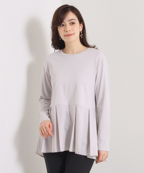 ITS'DEMO（イッツデモ）の「【洗濯機OK】布帛コンビ天竺トップス（Tシャツ/カットソー・レディース・ライトグレー/ブラック/オフホワイト・00）」の16枚目の写真