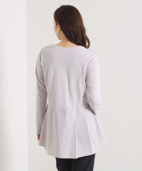 ITS'DEMO（イッツデモ）の「【洗濯機OK】布帛コンビ天竺トップス（Tシャツ/カットソー・レディース・ライトグレー/ブラック/オフホワイト・00）」の18枚目の写真