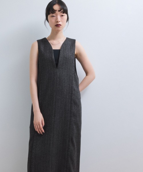 【WEB限定】ストレートセミツイードワンピース チャコールグレー WEB限定】ストレートセミツイードワンピース（ワンピース）｜ADAM ET