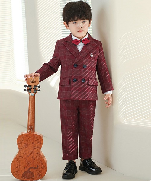 セール】【キッズスーツ/セットアップ】長袖チェックダブルボタン