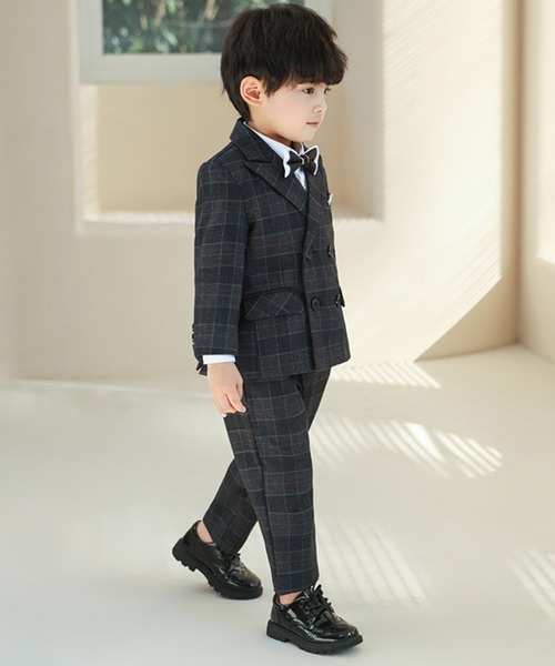 セール】【キッズスーツ/セットアップ】長袖チェックダブルボタン