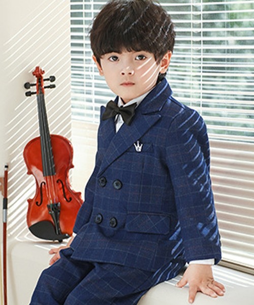 ■■12月・1月限定■送料無料■STEPCHILD■メンズセット■148■ セール】【丸ごと洗える セットアップ キッズスーツ】長袖チェック