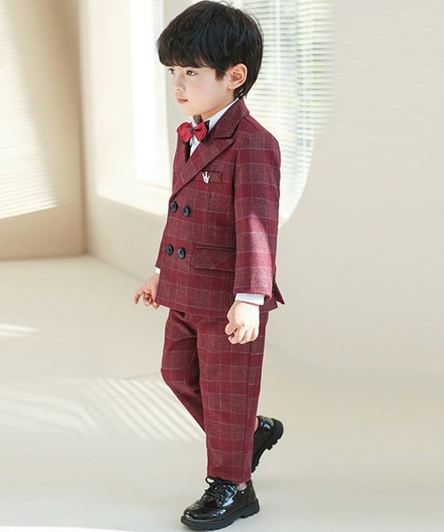 セール】【キッズスーツ/セットアップ】長袖チェックダブルボタン