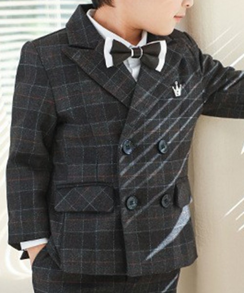 セール】【キッズスーツ/セットアップ】長袖チェックダブルボタン