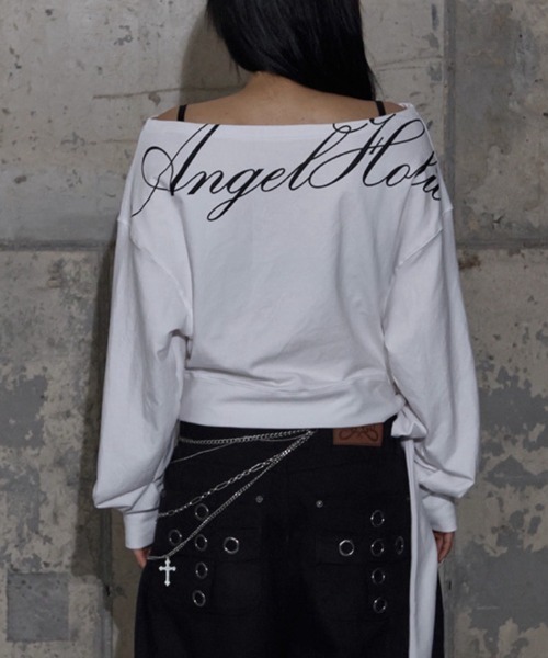 FANCY CLUB(ファンシークラブ)の「【FANCY CLUB】BOATNECK RIBBON TIE SWEATSHIRT / 【ファンシークラブ】ボートネックリボンタイスウェット長袖Tシャツ(スウェット・レディース・ブラック/ホワイト・ONE SIZE)」の7枚目の写真