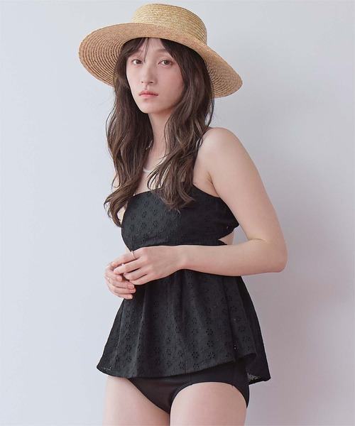 3点セット/フラワーレースペプラムビキニ×ショートパンツ/水着（水着
