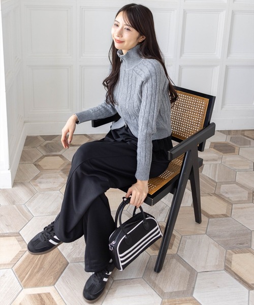 clear（クリア）の「ダブルジップケーブルハイネックニットトップス［大人 カジュアル 着回し力抜群］≪AW新作≫（ニット/セーター・レディース・ブラウン/アイボリー/杢グレー・F）」の7枚目の写真