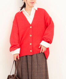 Vネック」に該当するカーディガン/ボレロ（レッド/赤色系