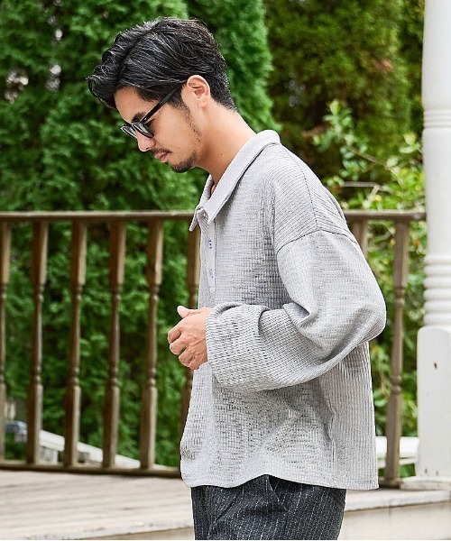 CavariA(キャバリア)の「『CavariA/キャバリア』長袖ニットポロ(シャツ/ブラウス・メンズ・グレー/ブラック/ネイビー・L/M)」の8枚目の写真