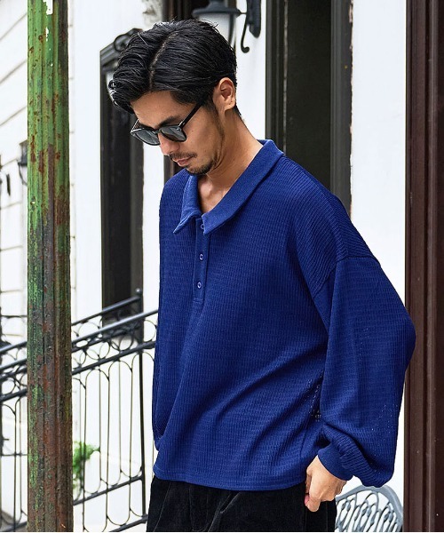 CavariA(キャバリア)の「『CavariA/キャバリア』長袖ニットポロ(シャツ/ブラウス・メンズ・グレー/ブラック/ネイビー・L/M)」の11枚目の写真