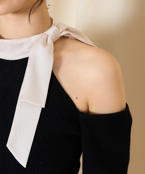 WILLSELECTION（ウィルセレクション）の「ワンショルリボンタイリブニット（ニット/セーター・レディース・オフホワイト/ブルー/モカ/ブラック・FREE）」の19枚目の写真