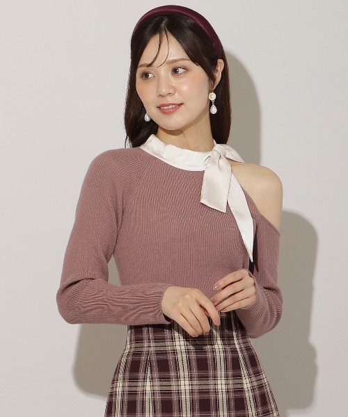 WILLSELECTION（ウィルセレクション）の「ワンショルリボンタイリブニット（ニット/セーター・レディース・オフホワイト/ブルー/モカ/ブラック・FREE）」の9枚目の写真